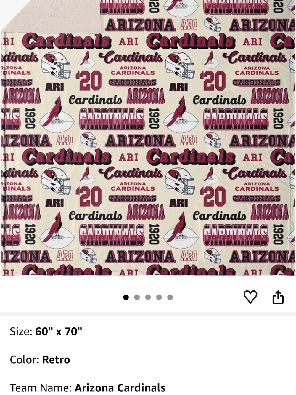 Arizona Cardinals Retro Cream & Cardinal Fleece Throw Blanket
